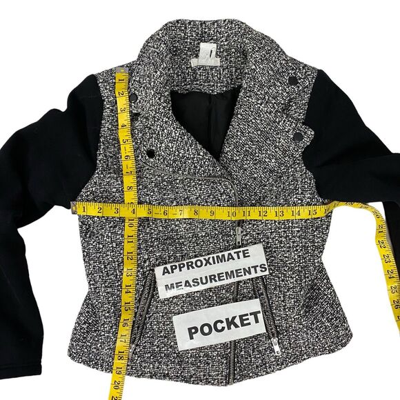 BCNU Blazer Coat Womens Sz Small Moto Black Work Office Date Tweed Rock Edgy - Picture 9 of 14